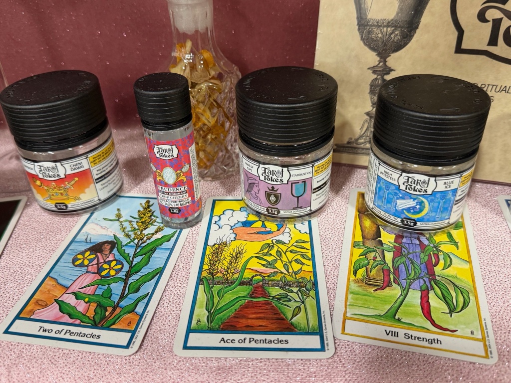 Tarot Tokes jars and tarot cards at Hall of Flowers NYC