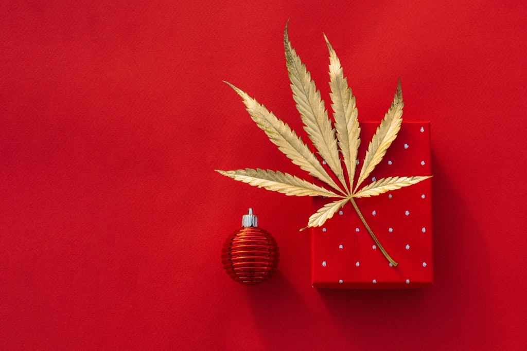 gold cannabis leaf on present cannabis wish list