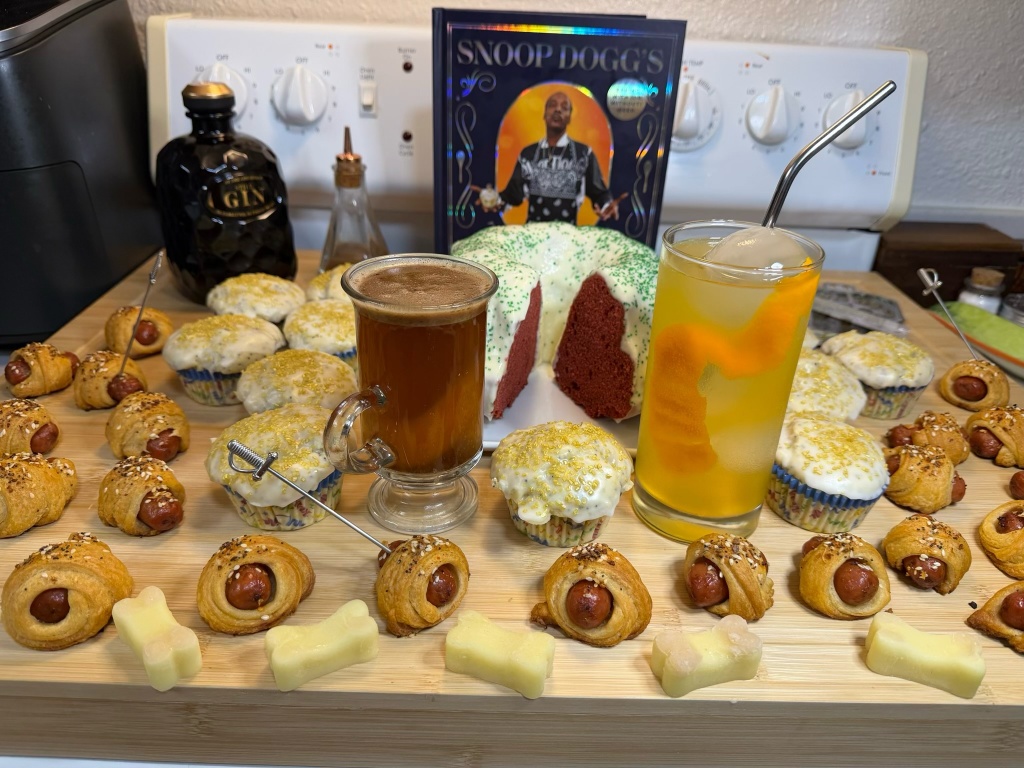 a collection of food and drink made from recipes in Snoop Doog new book Treats to Eat