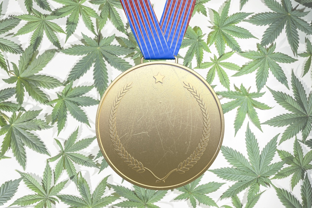 medal over cannabis leaves best weed strains winter olympics