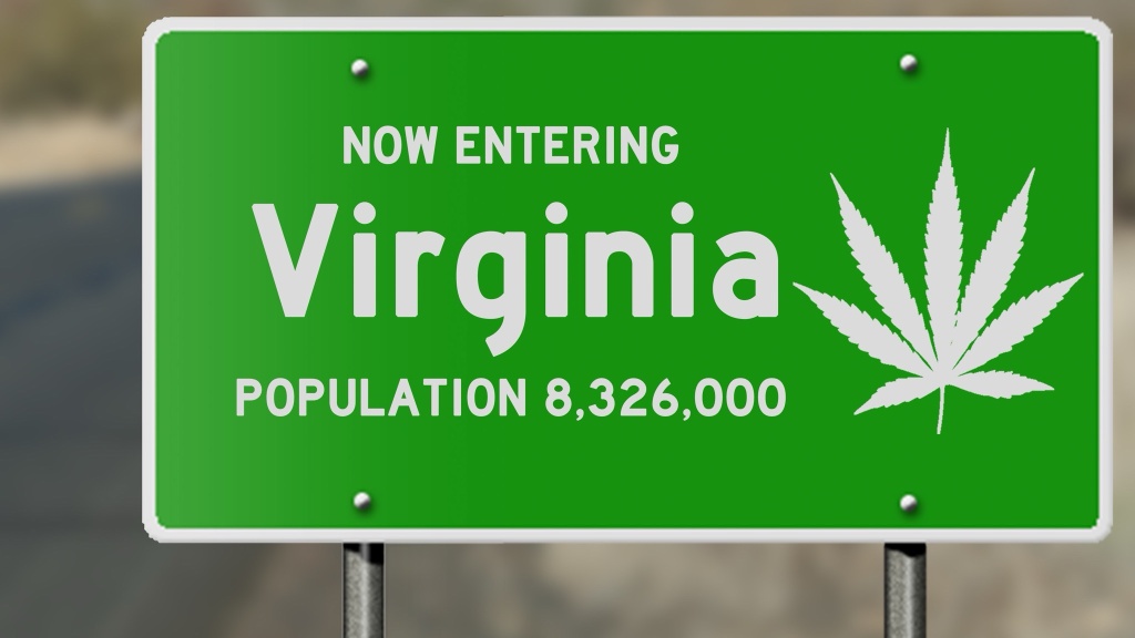 virginia sign with legal cannabis leaf