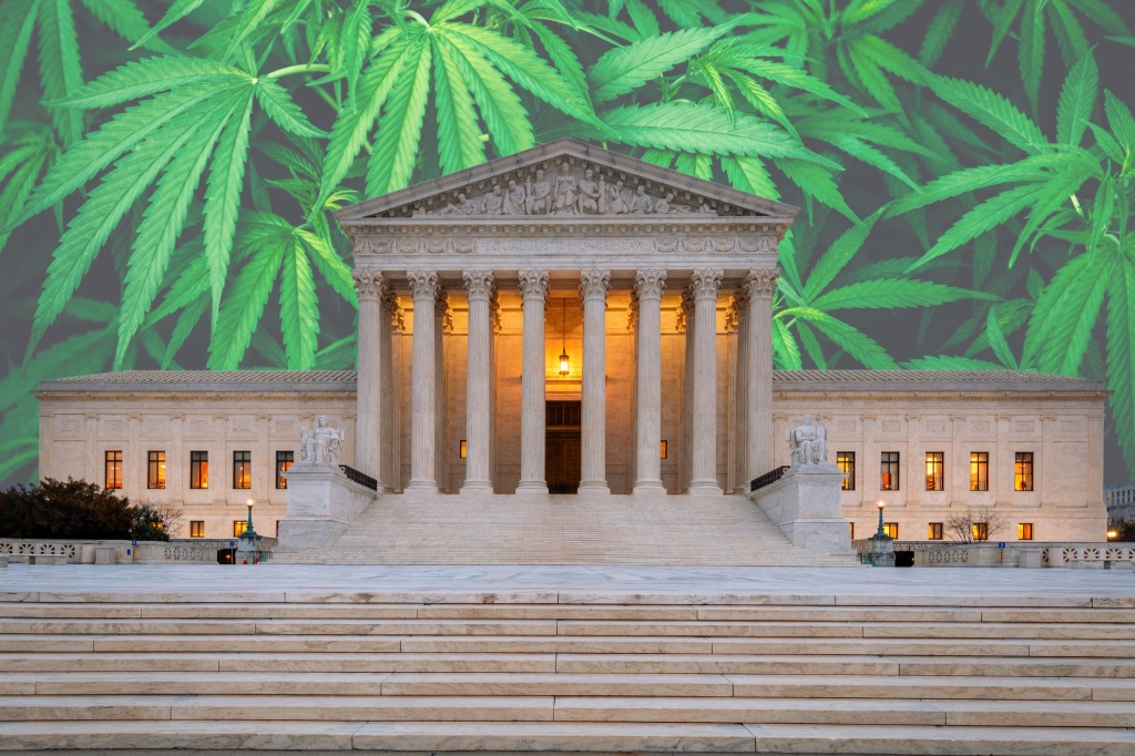 supreme court with cannabis leaves behind cannabis guns case debated