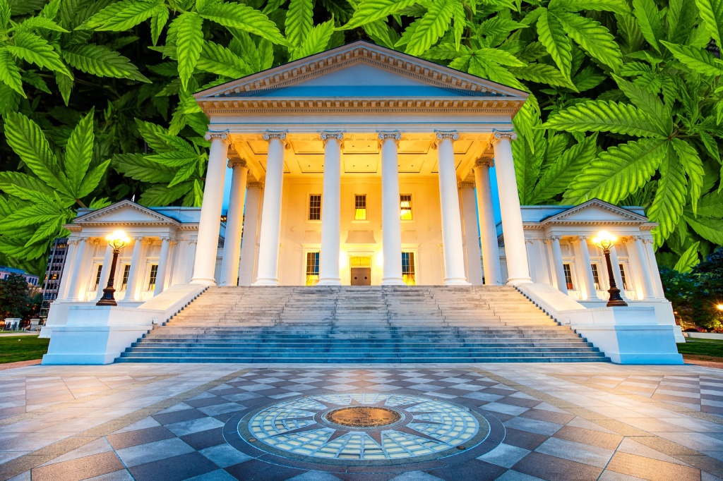 virginia capitol over cannabis leaves virginia cannabis market in limbo
