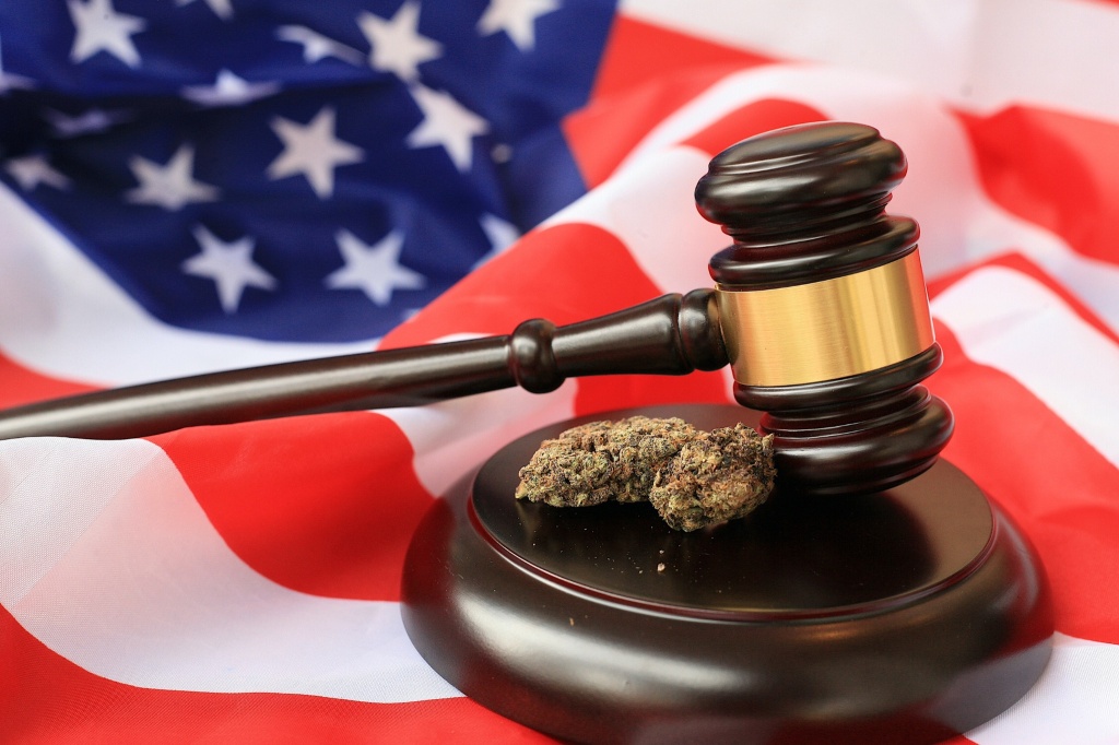 gavel with cannabis buds over american flag rescheduling lawsuit