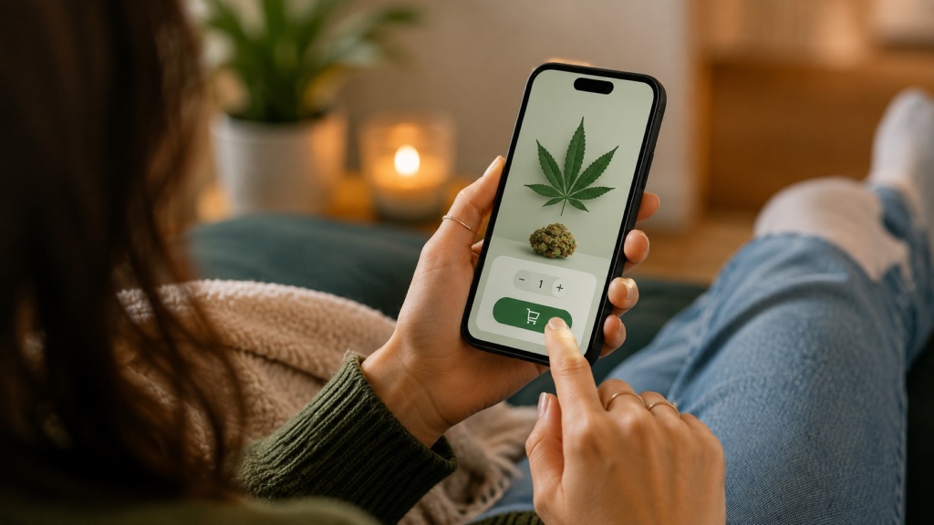 person buying cannabis on phone like drop cannabis delivery platform