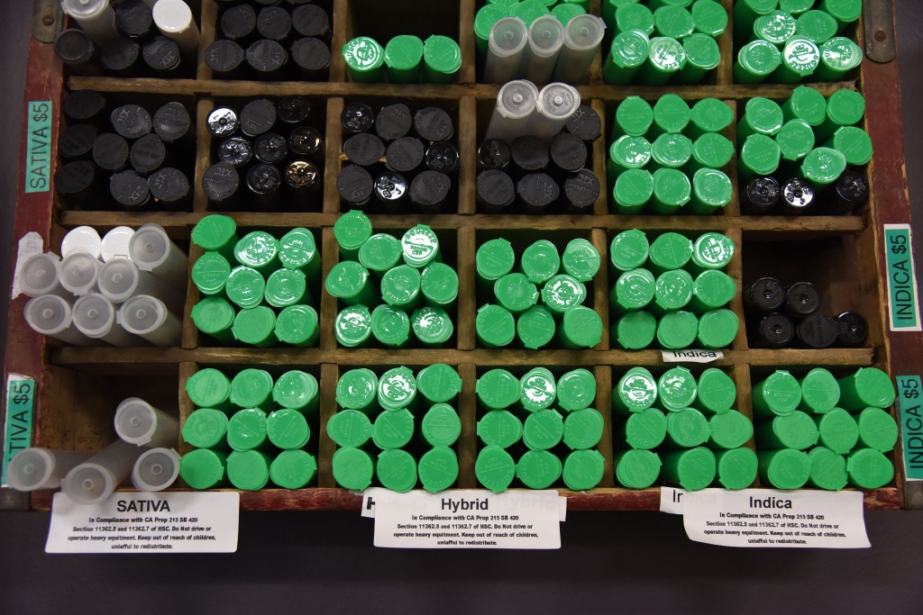 cannabis joints labeled indica and sativa